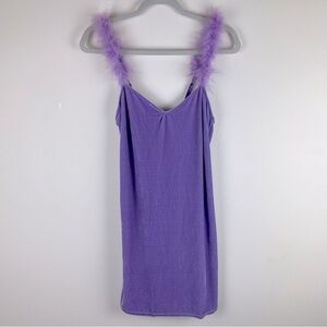 Sugar Thrillz | Lavendar Velvet Slip Dress Faux Fur Straps | L